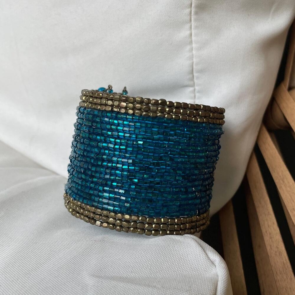 Y2K blue beaded statement bracelet whimsy fairy boho earthy girl
